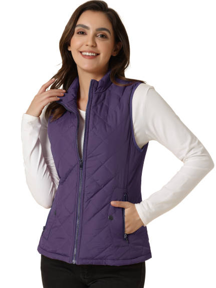 Allegra K- Stand Collar Lightweight Gilet Quilted Zip Vest