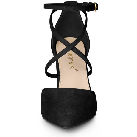 Allegra K - Pointed Toe Cross Strap Block Heel Pump