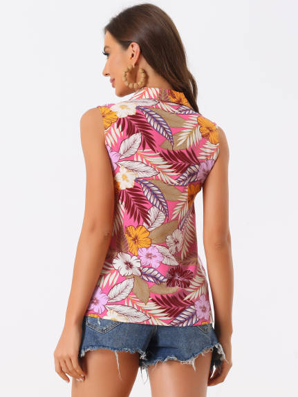 Allegra K- Hawaiian boutonnier Floral Tops