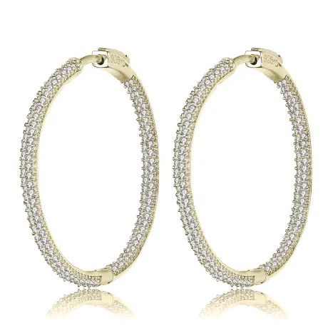 Genevive Sterling Silver with Clear Cubic Zirconia Encrusted Slim Hoop Earrings