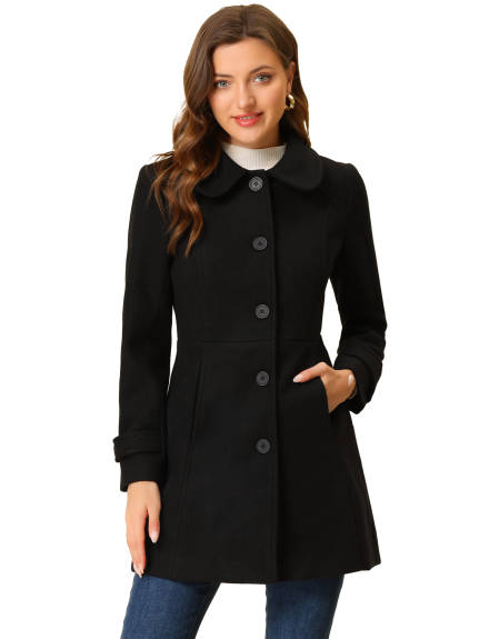 Allegra K- Peter Pan Collar Single Breasted Button Front Coat