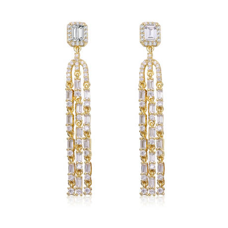 Genevive Sterling Silver 14k Gold Plated with Clear Cubic Zirconia Bridal Chandelier Earrings