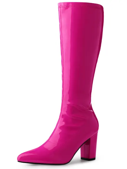 Allegra K - Patent Leather Knee High GoGo Boots