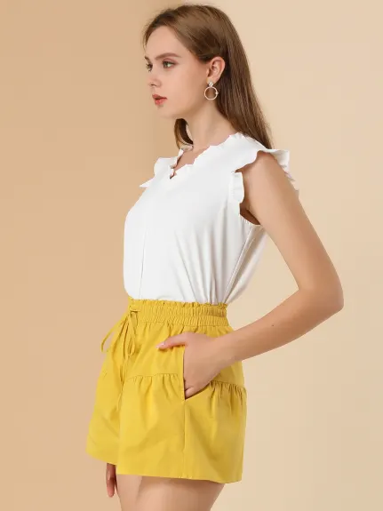 Allegra K - Wide Leg Elastic Tie Waist Cotton Shorts