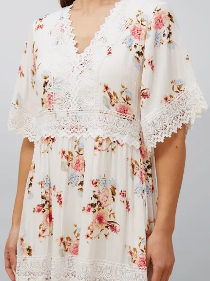 Sara Robe Courte Imprimé Floral Brodé Blanc