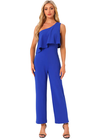 Allegra K - One Shoulder Sleeveless Long Jumpsuit