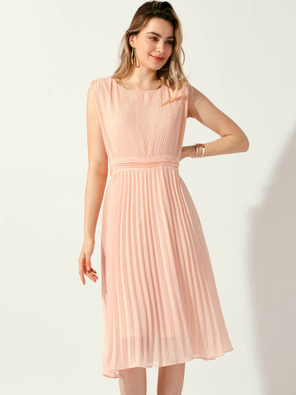 Allegra K - Pleated High Waist Sleeveless Long Dress