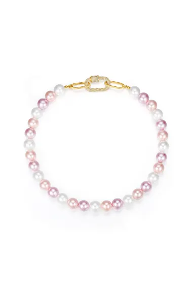 Classicharms-Shell Pearl Necklace With Gem-encrusted  Carabiner Lock