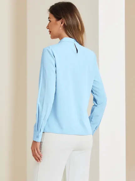 Allegra K - Dressy Stand Collar Long Sleeve Blouse