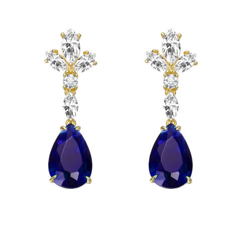 Genevive Sterling Silver 14k Gold Plated with Colored Cubic Zirconia Cluster Dangle Earrings