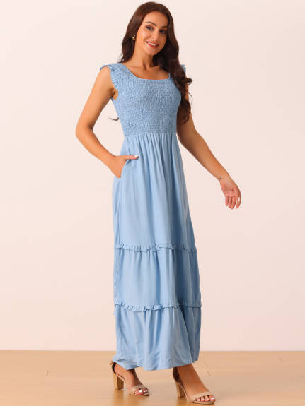 Allegra K - Sleeveless Scoop Neck Tiered Maxi Dress