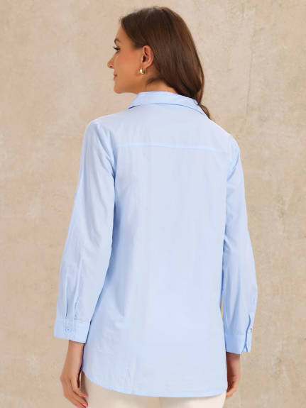 Allegra K - Long Sleeve Button Down Cotton Work Shirt