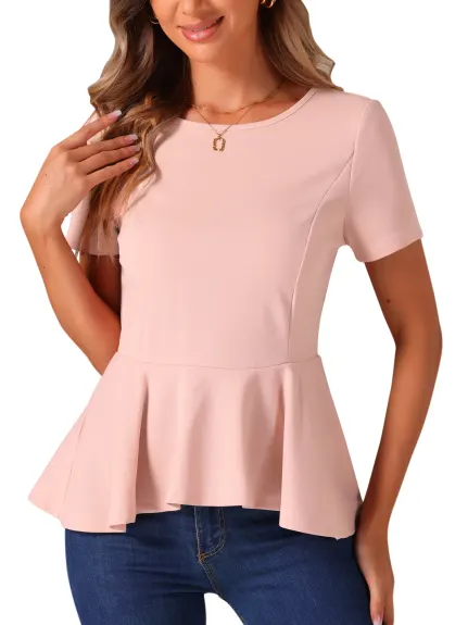 Allegra K - Short Sleeve Round Neck Peplum Blouse