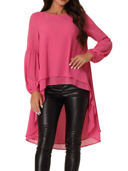 Allegra K- Lantern Long Sleeve High Low Asymmetrical Irregular Hem Top