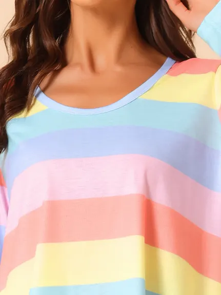 cheibear - Rainbow Stripe Cotton Lounge Set