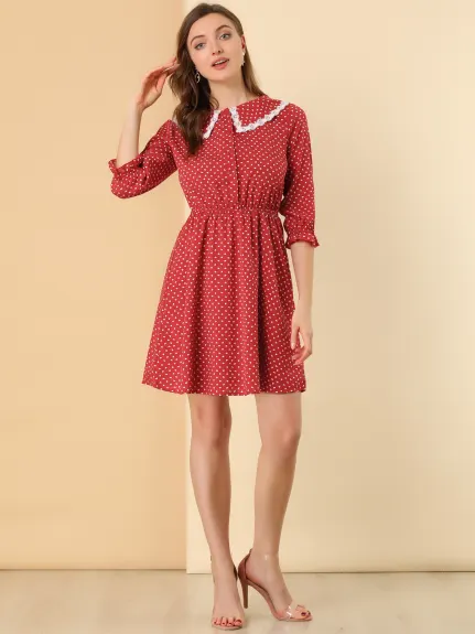 Allegra K- Stars Dots Print Ruffled 3/4 Sleeve Dress