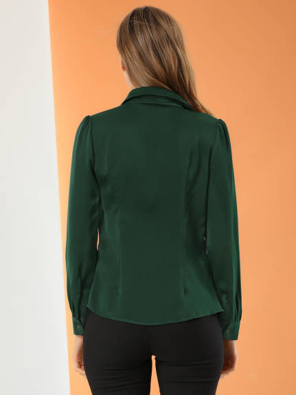 Allegra K- Elegant Long Sleeve Satin Shirt