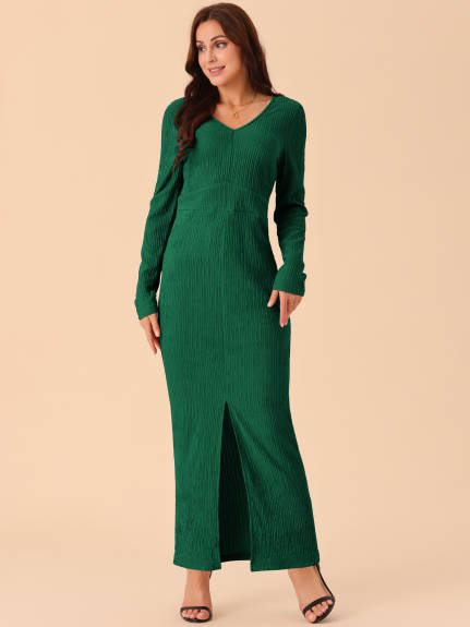 Allegra K - Split Hem Maxi Party Knit Dress