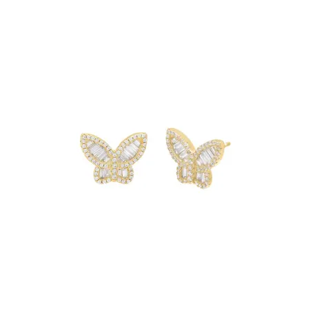 By Adina Eden -PAVE X BAGUETTE BUTTERFLY STUD EARRING - SILVER