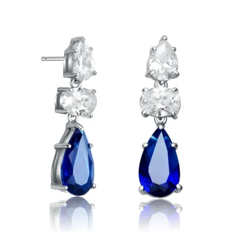 Genevive Sterling Silver White Gold Plated with Colored Pear & Oval Cubic Zirconia Drop Earrings