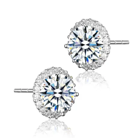 Genevive Sterling Silver with Colored Cubic Zirconia Round Halo Stud Earrings