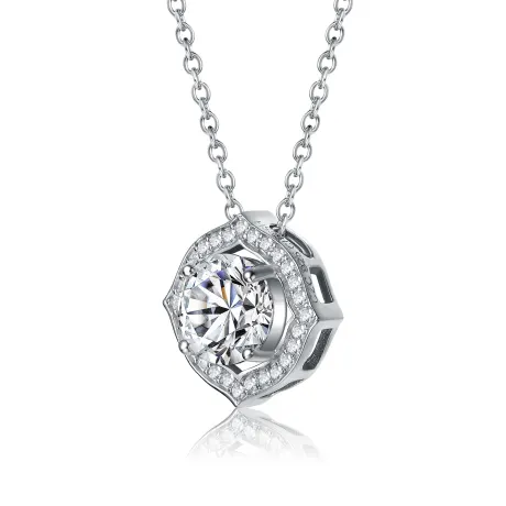 Stella Valentino Sterling Silver with 1ctw Lab Created Moissanite Round Halo Vintage Style Pendant Necklace