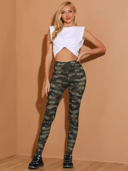 Allegra K - Printed Stretch Sports Casual Leggings