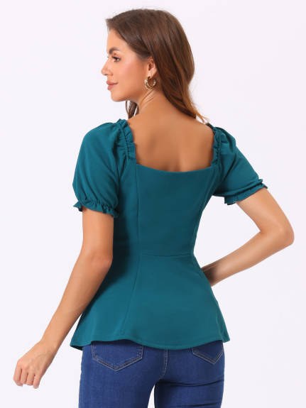 Allegra K- Ruffles Puff Sleeve Blouse