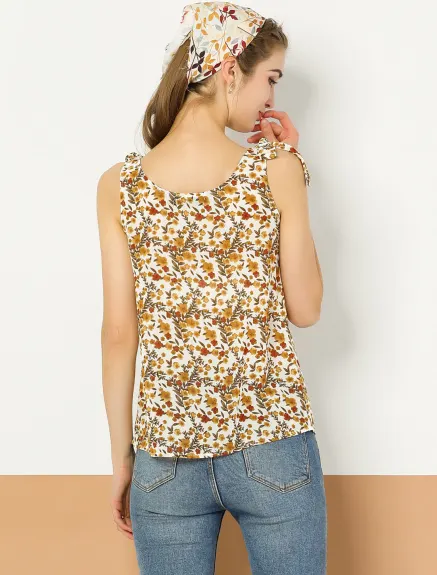 Allegra K- Floral Tie Straps Chiffon Tank Top