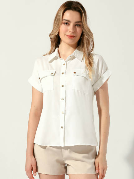 Allegra K- Chiffon Button Down Summer Blouse Shirt