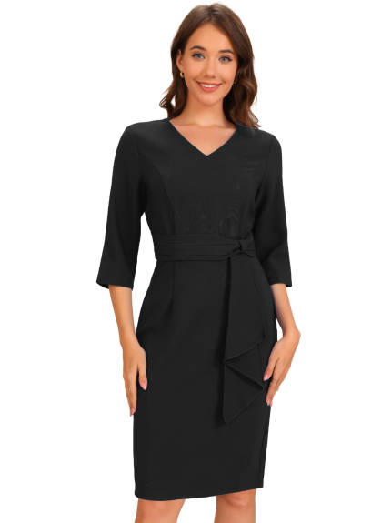 INSPIRE CHIC - Solid V-Neck Half Sleeve Midi Dress