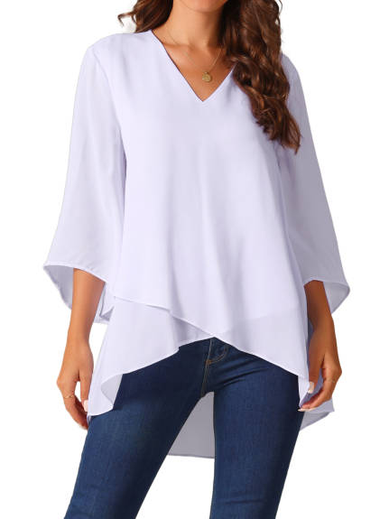 Allegra K - High Low Irregular Hem Chiffon Top