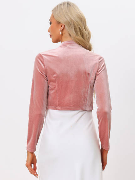 Allegra K- Velvet Crop Tie Front Bolero Cardigan