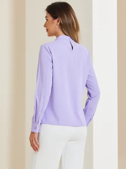 Allegra K - Dressy Stand Collar Long Sleeve Blouse