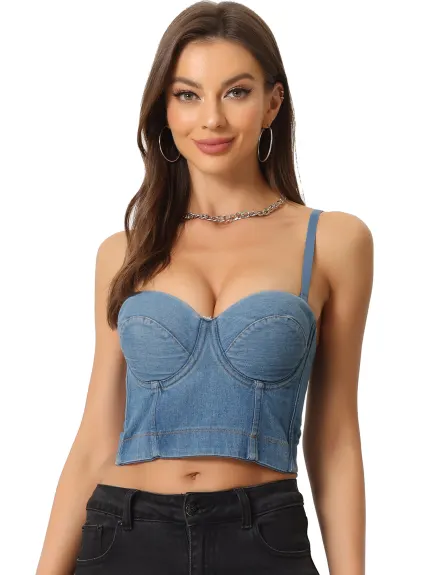 Allegra K - Denim Push Up Crop Bustier Top