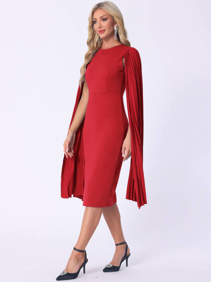 Allegra K - Cloak Sleeve Evening Pencil Cape Dress