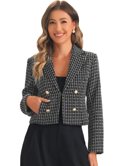 Allegra K - Notch Lapel Tweed Blazer Jacket