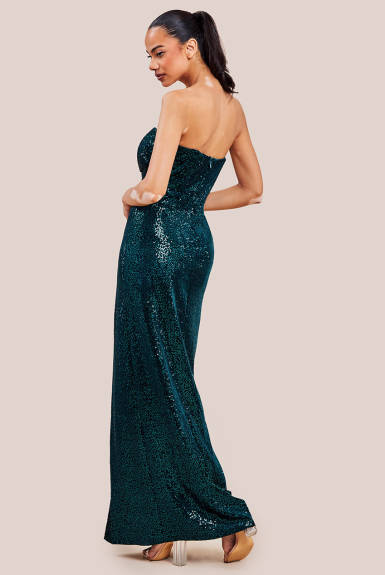 Goddiva - Sequin Velvet Bandeau Maxi Dress