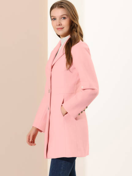 Allegra K - Single Breasted Notched Lapel Peacoat