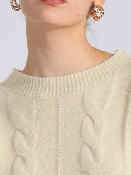 Allegra K - Long Sleeve Cable Knit Crewneck Sweater