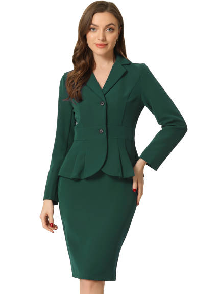 Allegra K- Suit Set-2 Pieces Peplum Blazer and Pencil Skirt