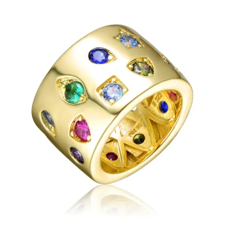 Rachel Glauber 14k Gold Plated with Multi Colored Cubic Zirconia Wide Band Ring Size 7