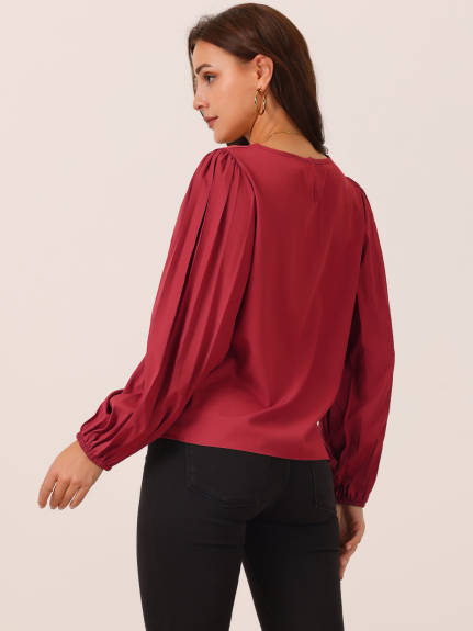 Allegra K - Elegant Pleated Long Sleeve Blouse