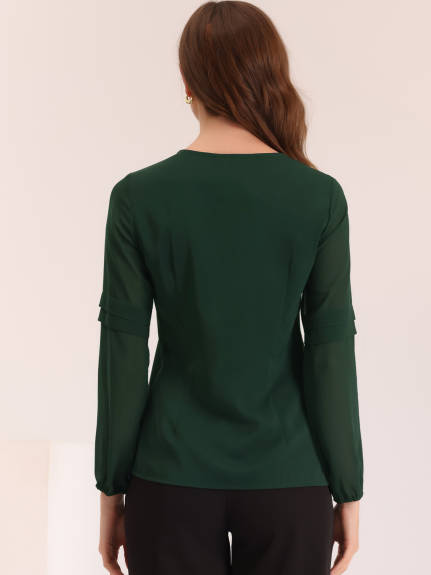 Allegra K- Long Sleeve Keyhole Neck Blouse Top