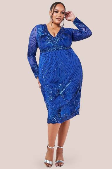 Goddiva  - Scalloped Hem Starburst Midi Dress - plus size