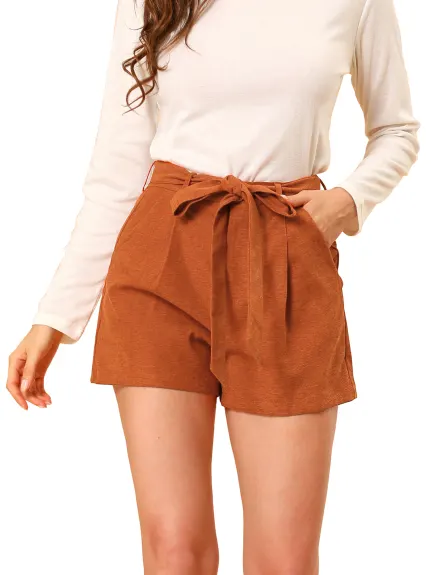 Allegra K - Casual Straight Leg Belted Corduroy Shorts