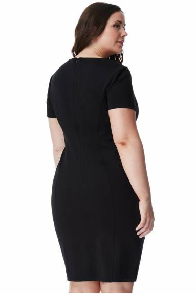 Goddiva  - Fitted Midi Dress With Metal Bar Detail- plus size