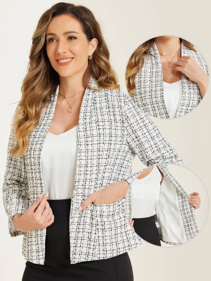 Allegra K- Plaid Tweed Long Sleeve Blazer Jackets