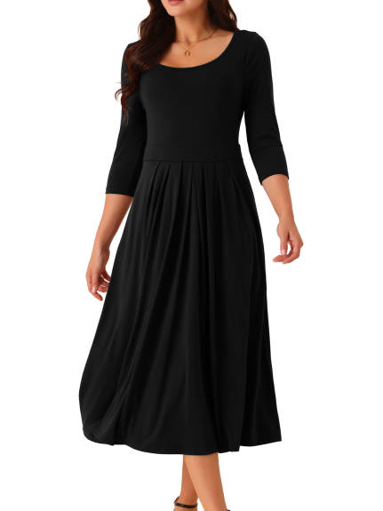 Allegra K - Crewneck Pleated Swing Maxi Dress