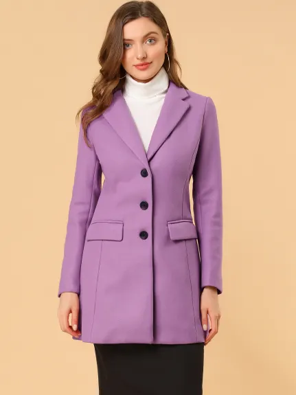 Allegra K- Notched Lapel Single Breasted Long Coat